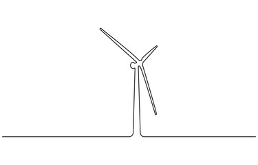 Continuous one line drawing of wind turbine power , sustainable energy, wind turbine eco energy. Global wind day concept line art. Editable outline.