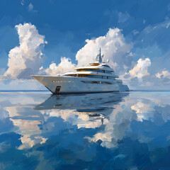 Sunny summer sea and yachting in sunny day, cruise ship, holiday, vacation, ocean, tri