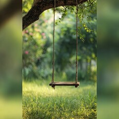 Empty swing in a garden
