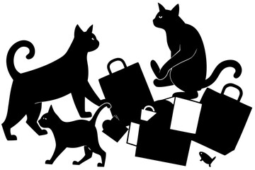 Vector art of silhouette of cat and dog