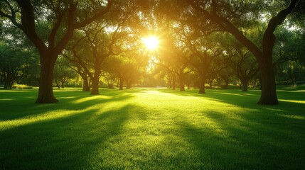 Fototapeta premium Sunny park scene with trees