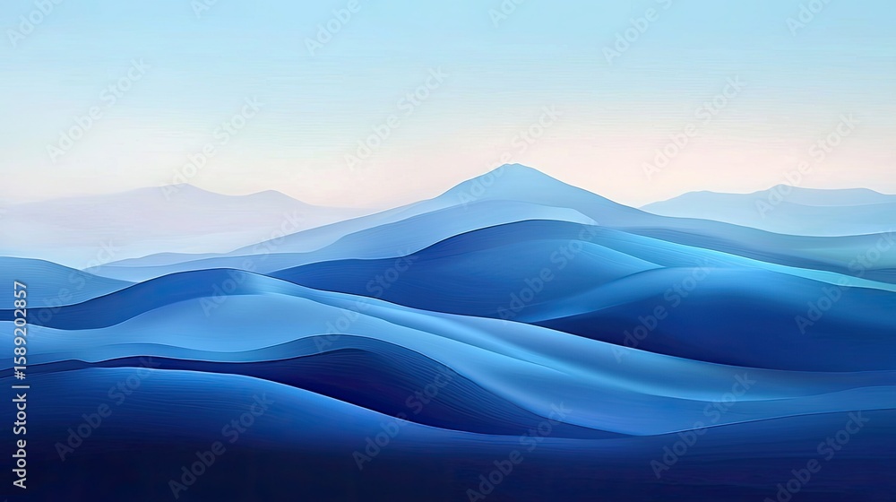 Aufkleber serene and soft blue gradient waves layered in an elegant composition, evoking a sense of tranquilit