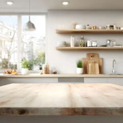 Indoor kitchen with a wooden table with studio and daylight 