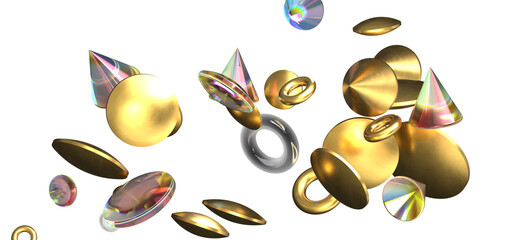 gold  serpentine confetti on transparent background. luxury isolated