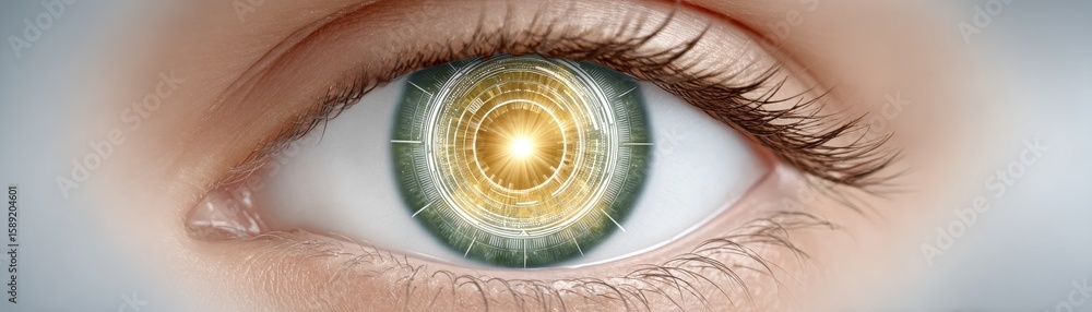 Poster closeup visualization of glowing data reflected in a business eye futuristic environment conceptual 