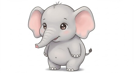 可愛い象の子、優しく微笑む姿 水彩画風イラスト. AI Generated