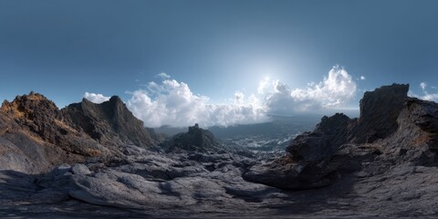 Fototapeta premium Panoramic 360 degrees hdr landscape view majestic mountain range nature scene