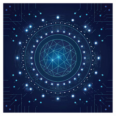 Obraz premium Abstract technology circle circuit background. Big data and AI concept. Thin lines with light dots on tech bg. Network pattern. Digital computer innovation banner on dark backdrop. Vector 