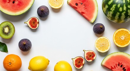 爽やか夏果実 白い背景 ジューシーな彩り 食欲そそる配置. AI Generated