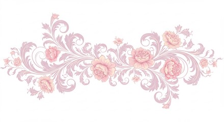 優美な淡いピンクの花模様 繊細な渦巻き装飾 優雅に流れるデザイン. AI Generated