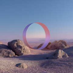 Abstract factasy and realistic mirror in desert, background, futuristic