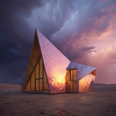 Abstract factasy and realistic mirror in desert, background, futuristic