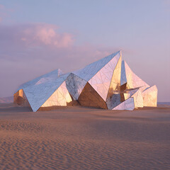 Abstract factasy and realistic mirror in desert, background, futuristic
