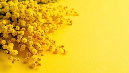 Bright yellow mimosa flowers on a bright yellow background
