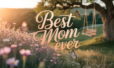 Best Mom Ever Text in Garden Flowers Scene