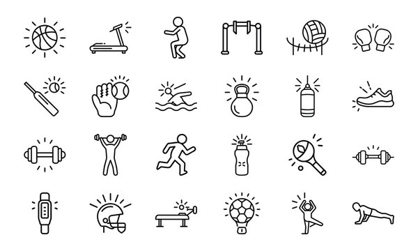 Dynamic Collection of Sports and Fitness Line Icons Perfect for Gyms, Health Apps, and Athletic Branding