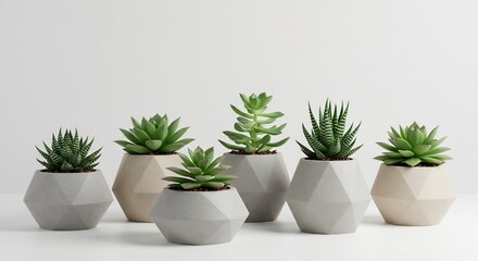 幾何学模様 多肉植物 穏やか光彩 灰色コンクリート鉢. AI Generated