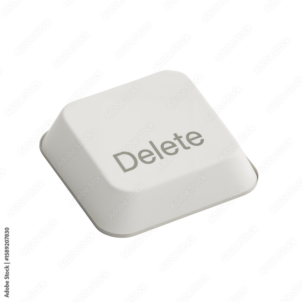 Poster single delete key isolated on a transparent surface, clean, minimalist design highlighting function