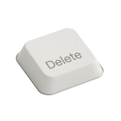 Single delete key isolated on a transparent surface, clean, minimalist design highlighting function