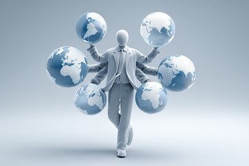 Man with multiple arms holding globes