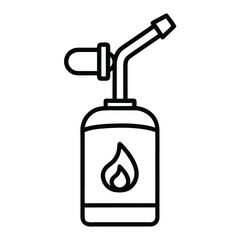 Black Outline Icon of a Blow Torch with Flame Symbol on White Background fire
