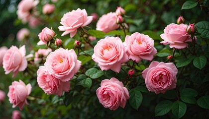 A lush display of delicate pink roses