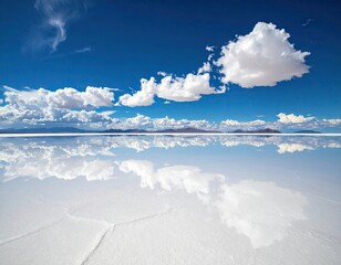 A vast, serene salt flat reflecting a vibrant sky