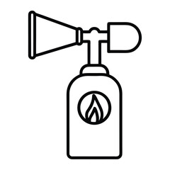 Black outline icon of a portable gas torch with a flame symbol vector