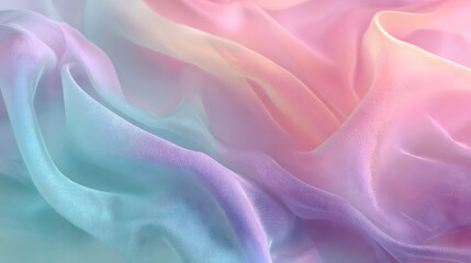 Obraz premium Soft waves of pastel fabric create an ethereal and dreamy background texture with vibrant colors.