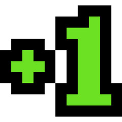 Obraz premium Bonus +1 Symbol for game score or level up. Pixel art Game objects 