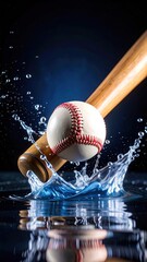 Baseball bat hitting a baseball in mid-air, water splash