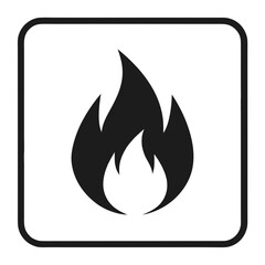 Black Flame Icon on White fire symbol