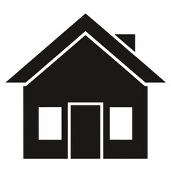 Simple Black House Icon with Windows and Door home