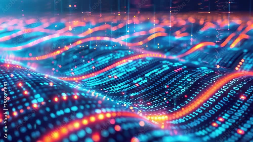 Poster a waveform representing digital data, suitable for use in illustrations about technology and innovat