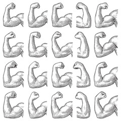 Powerful Flexed Arm Muscle Sketch Collection for Fitness Art Prints