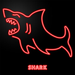 shark neon sign, modern glowing banner design, colorful modern design trends on black background. Vector illustration.