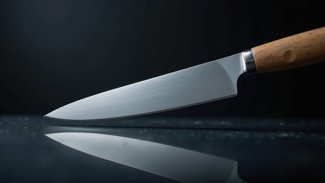 Professional Chef's Knife with Wooden Handle on Dark Surface