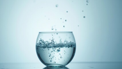 Sparkling Water in a Clear Glass with Floating Bubbles on a Light Blue Background