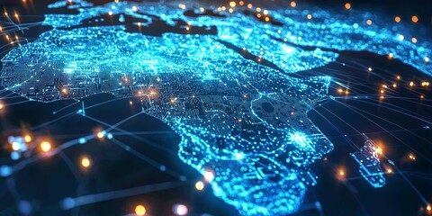 Fototapeta premium Digital Map of Africa Showcasing Global Connectivity