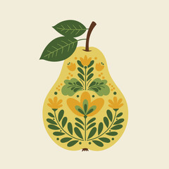 Decorative pear illustration for organic product branding, packaging design, and culinary art projects.