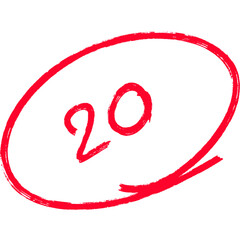 Handwritten Score 20 in Red pen Marker. Hand drawn test score 