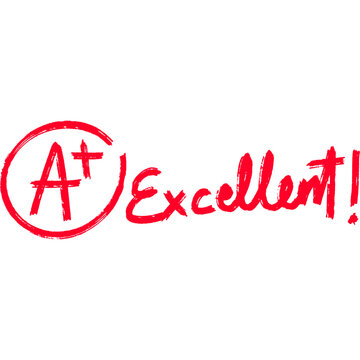 A plus with Excellent Handwritten in Red Marker. Hand drawn Score test