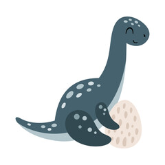 Brachiosaurus dinosaur with egg, cute isolated cartoon dino clipart. Vector illustration