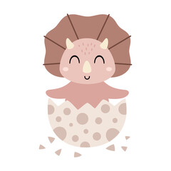 Pink dinosaur clipart, Cute triceratops egg, isolated cartoon character in pastel hand drawn vector style.  