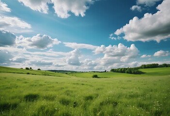 Fototapeta premium Sunny Meadow With Blue Sky