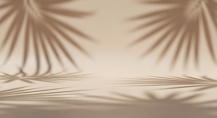 Minimal abstract background for product presentation. Leaf shadow on white plaster wall. 3d render. Spring and summer