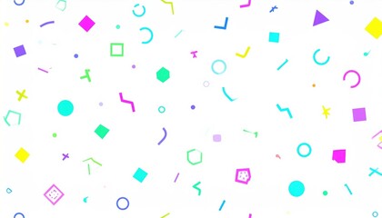 Colorful Memphis Style Floating Geometric Elements Against White Background