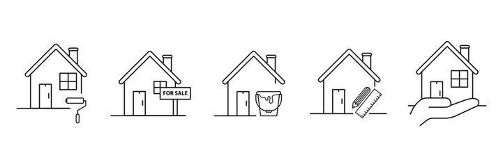 Home repair for sale architecture and real estate icon vector illustration set.