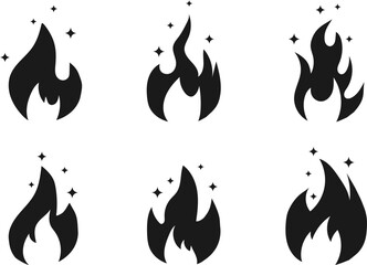 Fire, bonfire set, flame, fire icon isolated on white background. Background image. postcard, web banner, vector illustration.