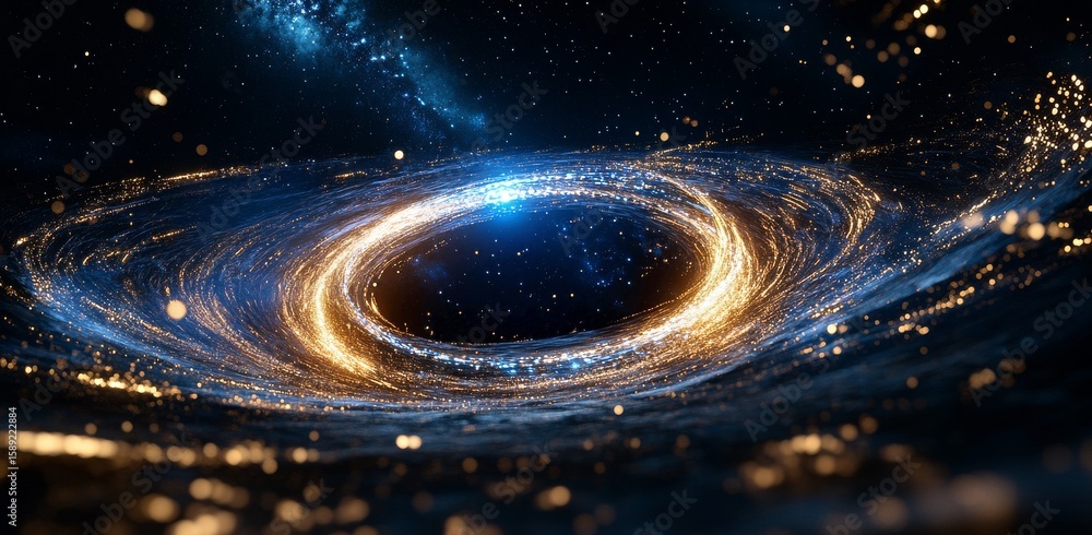 Poster vibrant cosmic vortex swirling with sparkling elements and star formations in deep space.